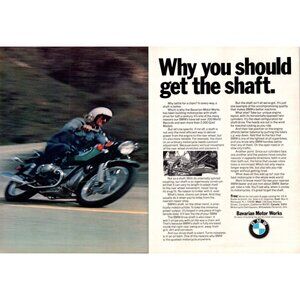 1973 BMW Get the Shaft Driven Motorcycle 2 Page Vintage Print Ad 70s Wall Art